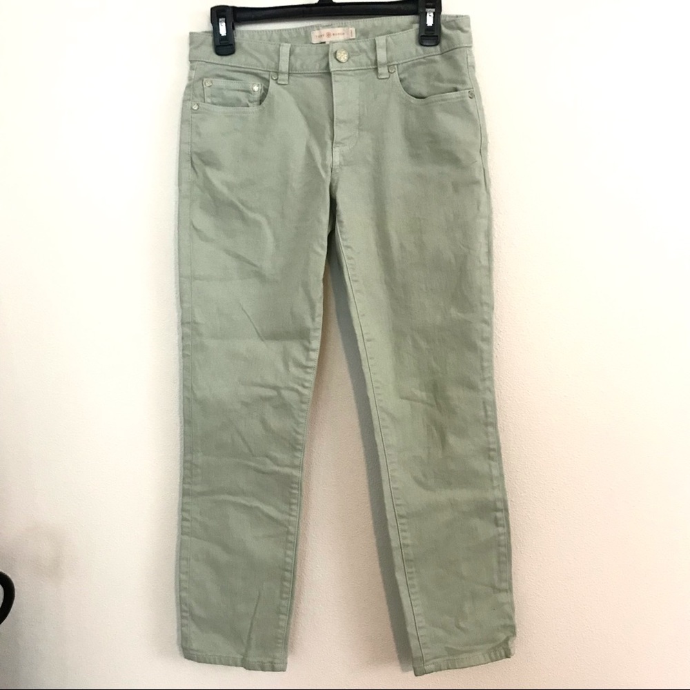 Tory Burch cropped skinny jeans mint color. Sz 27